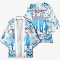 Promoted To Grandparents Kimono Family Generations Blue Floral Silhouette Art