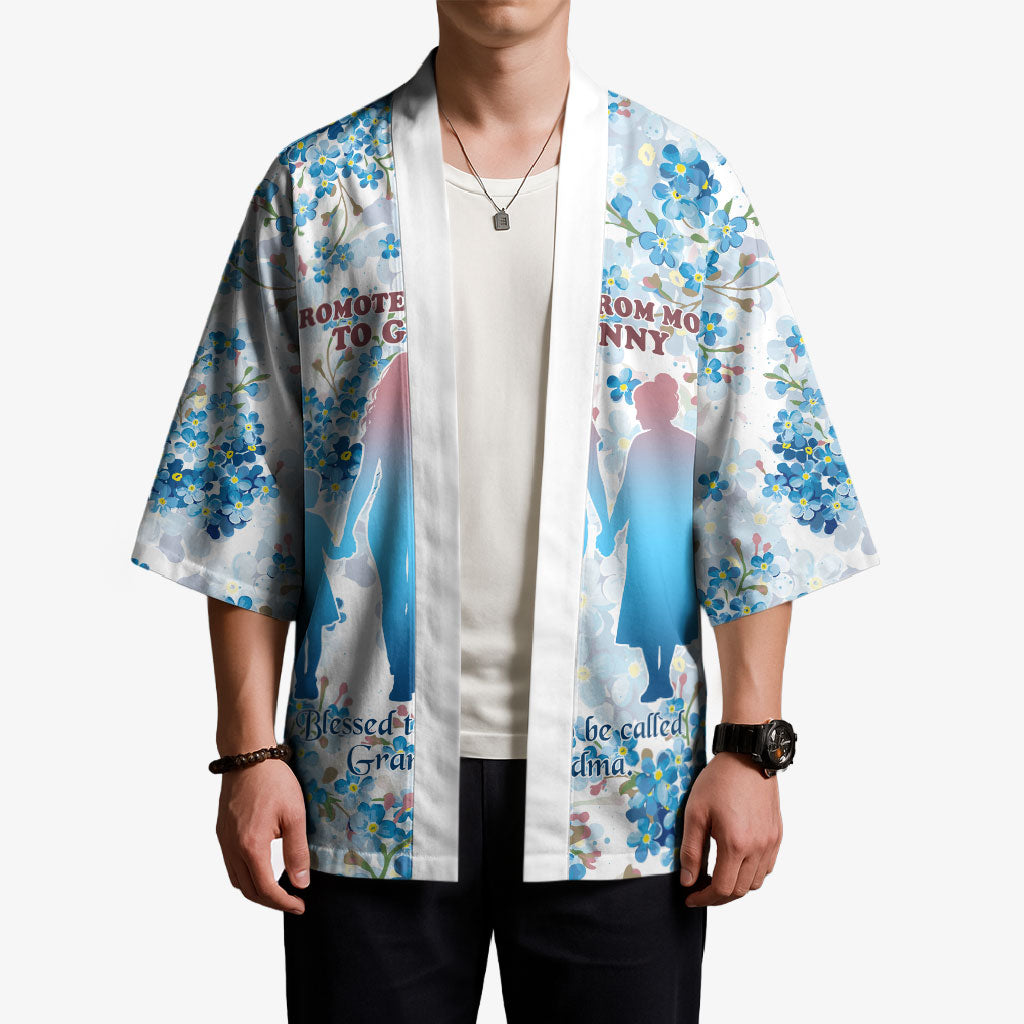 Promoted To Grandparents Kimono Family Generations Blue Floral Silhouette Art