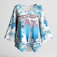 Promoted To Grandparents Kimono Sleeve Blouse Family Generations Blue Floral Silhouette Art
