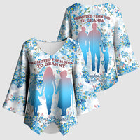 Promoted To Grandparents Kimono Sleeve Blouse Family Generations Blue Floral Silhouette Art