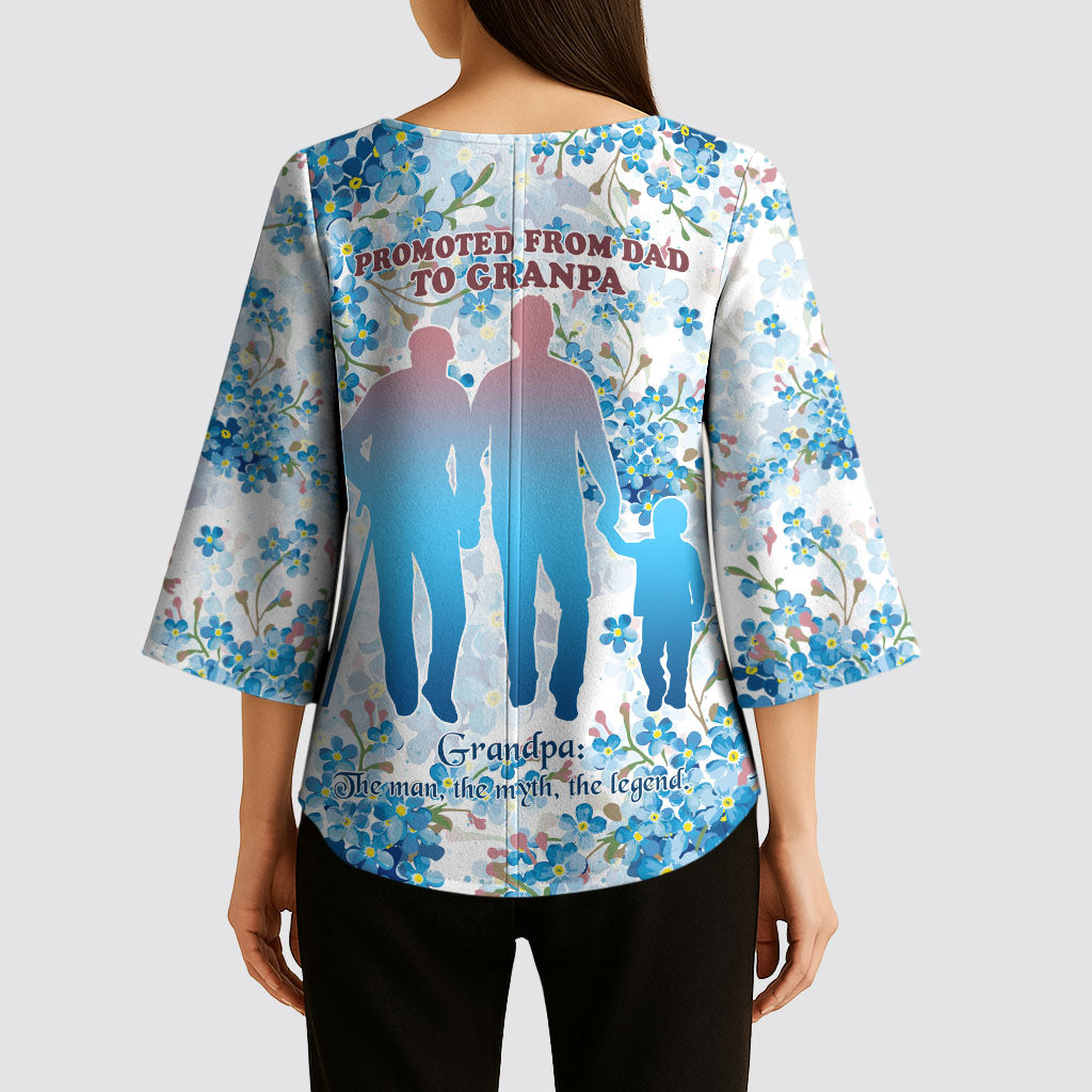 Promoted To Grandparents Kimono Sleeve Blouse Family Generations Blue Floral Silhouette Art