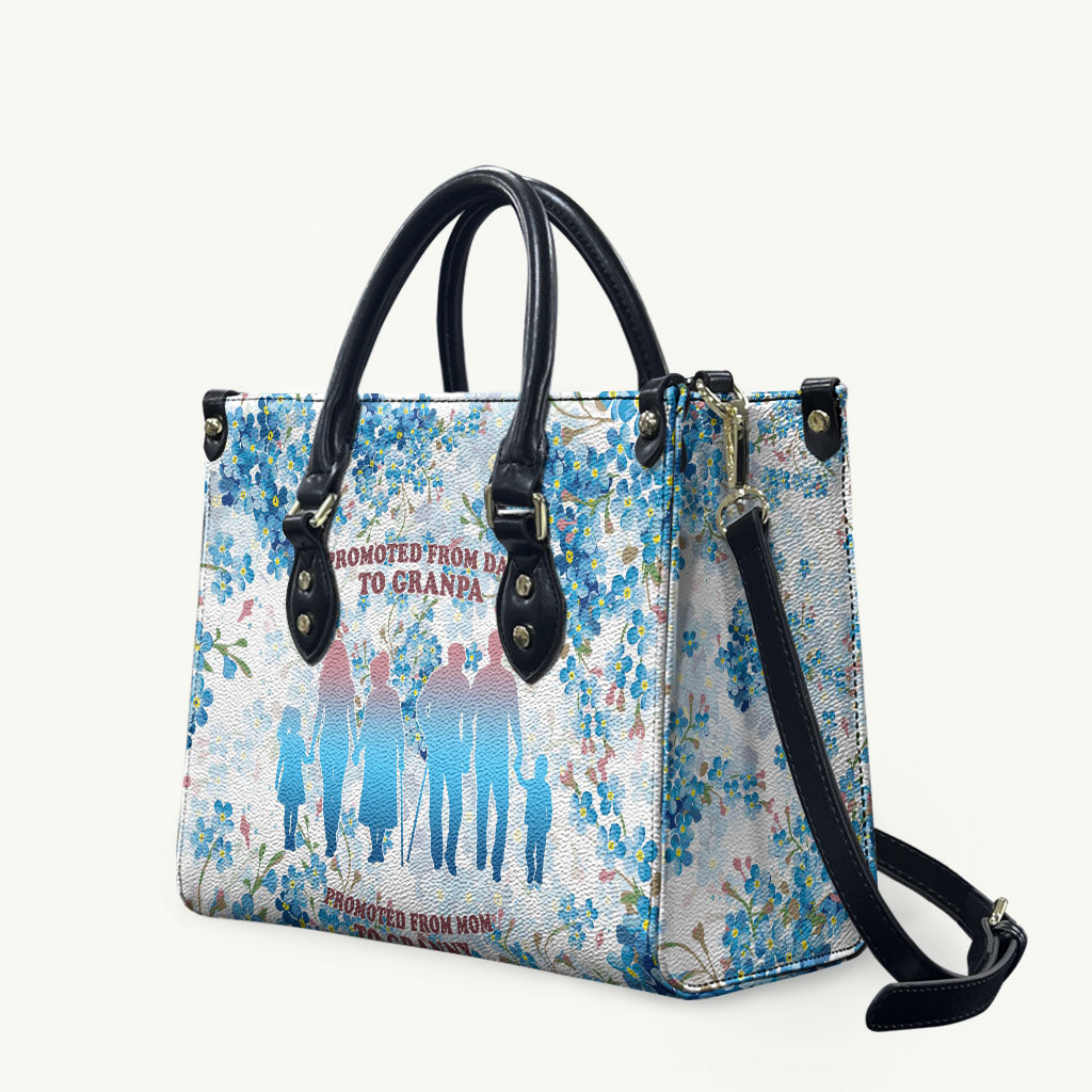 Promoted To Grandparents Leather Bag Family Generations Blue Floral Silhouette Art