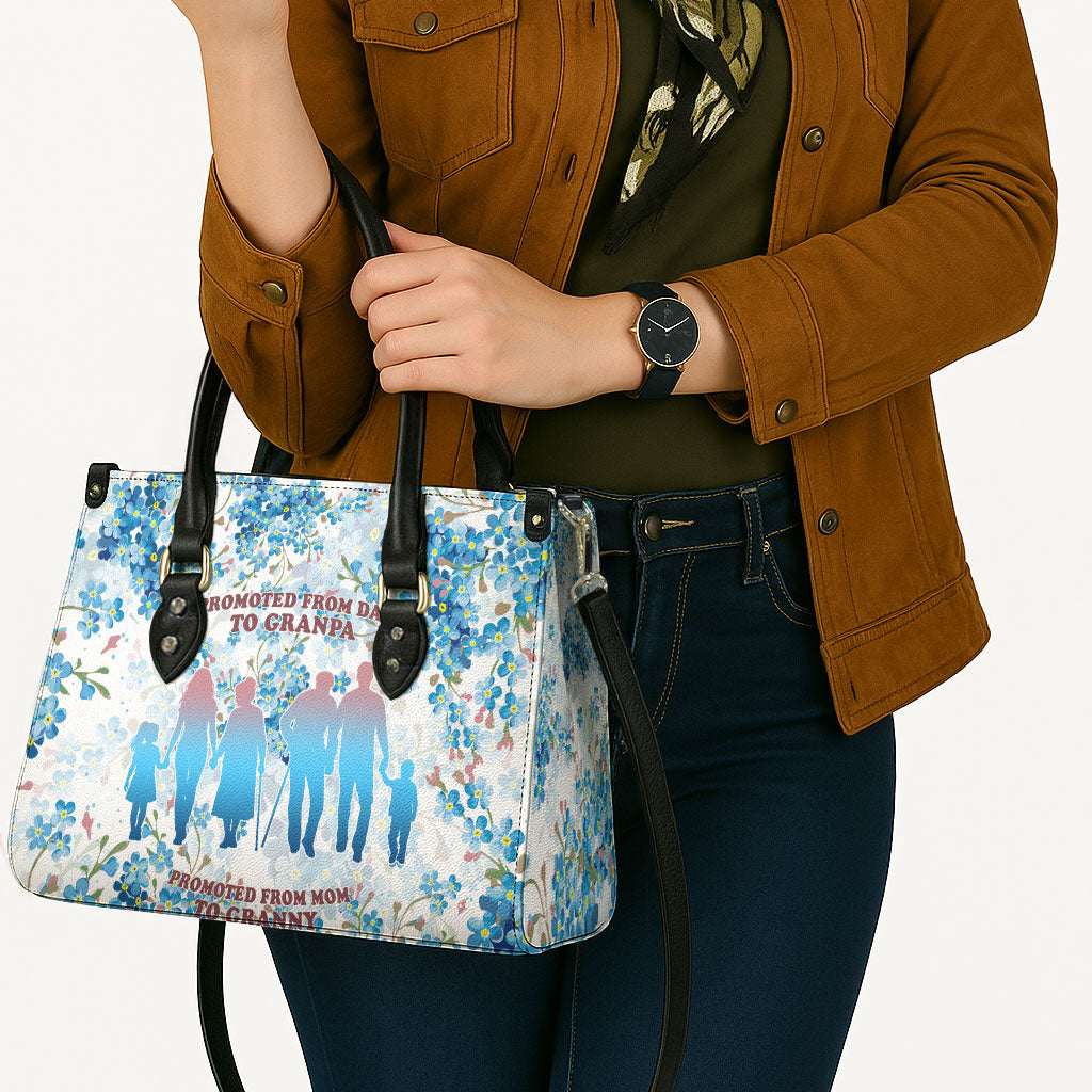 Promoted To Grandparents Leather Bag Family Generations Blue Floral Silhouette Art