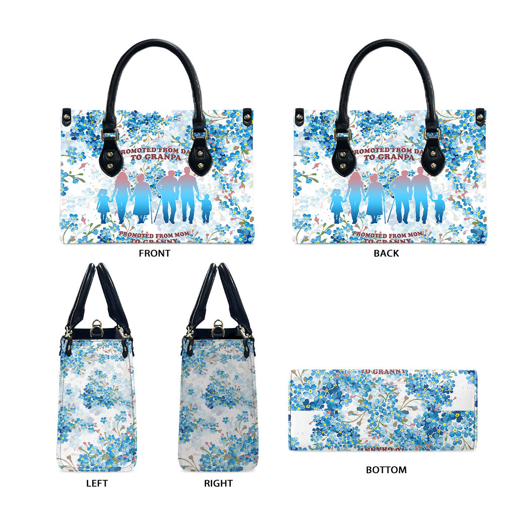 Promoted To Grandparents Leather Bag Family Generations Blue Floral Silhouette Art