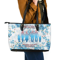 Promoted To Grandparents Leather Tote Bag Family Generations Blue Floral Silhouette Art