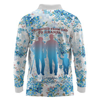 Promoted To Grandparents Long Sleeve Polo Shirt Family Generations Blue Floral Silhouette Art