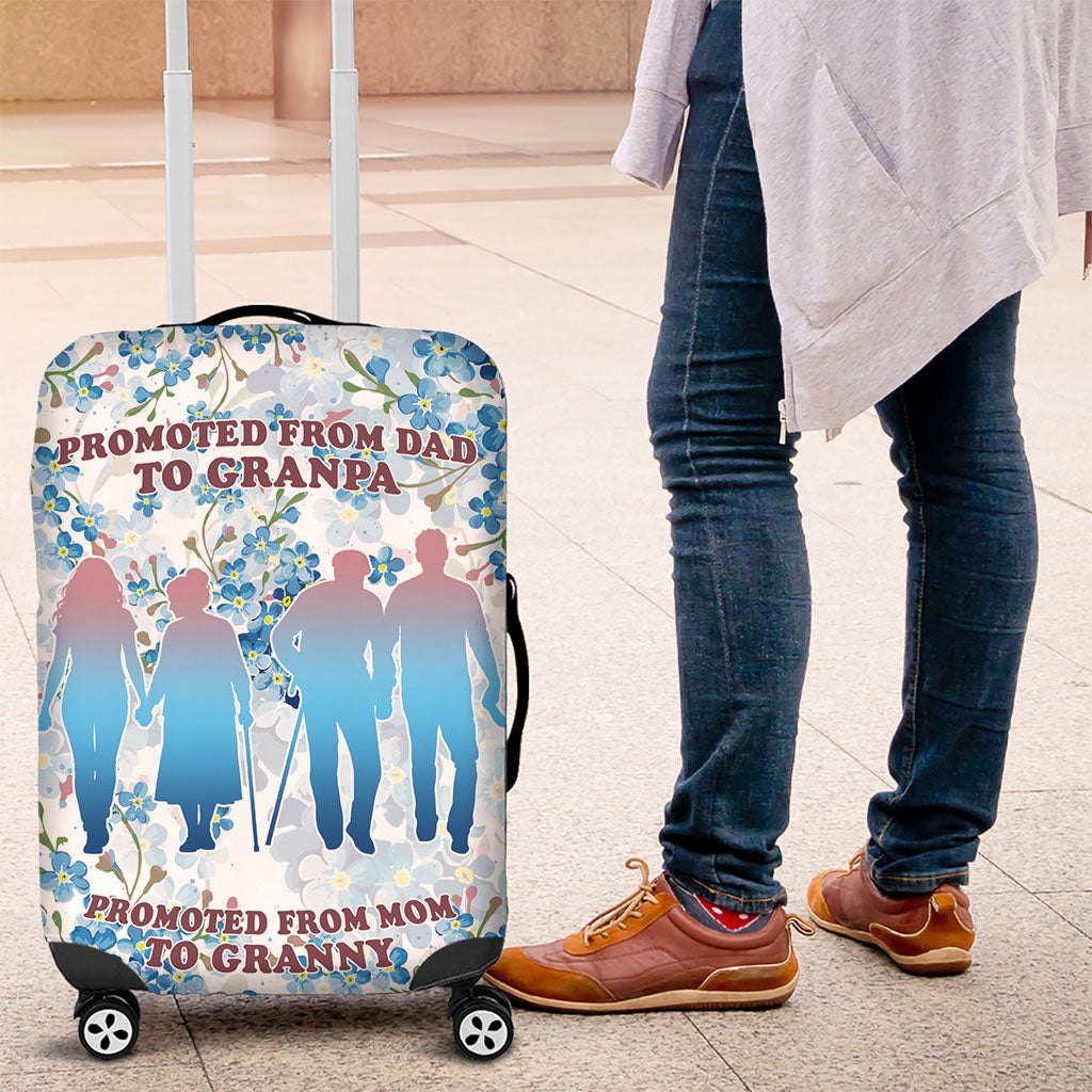 Promoted To Grandparents Luggage Cover Family Generations Blue Floral Silhouette Art