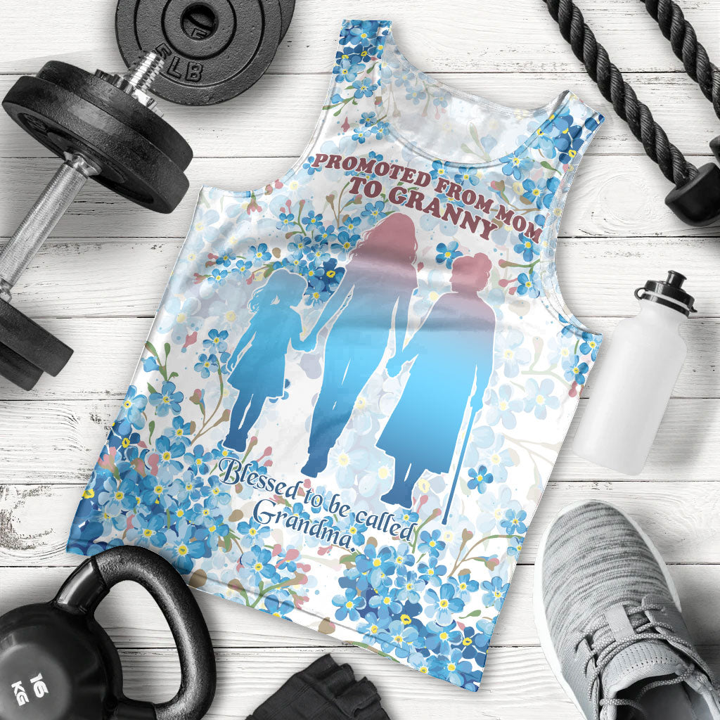 Promoted To Grandparents Men Tank Top Family Generations Blue Floral Silhouette Art