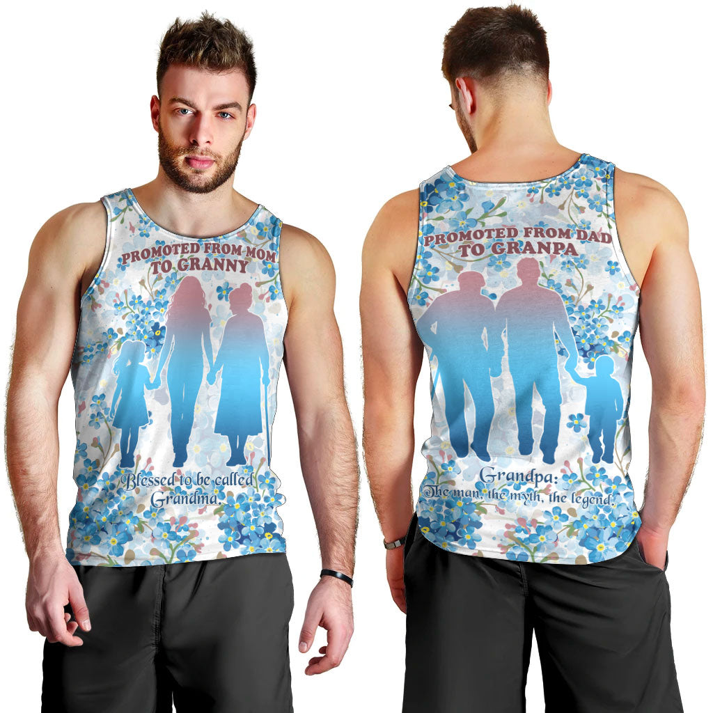 Promoted To Grandparents Men Tank Top Family Generations Blue Floral Silhouette Art