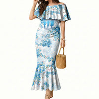 Promoted To Grandparents Mermaid Dress Family Generations Blue Floral Silhouette Art