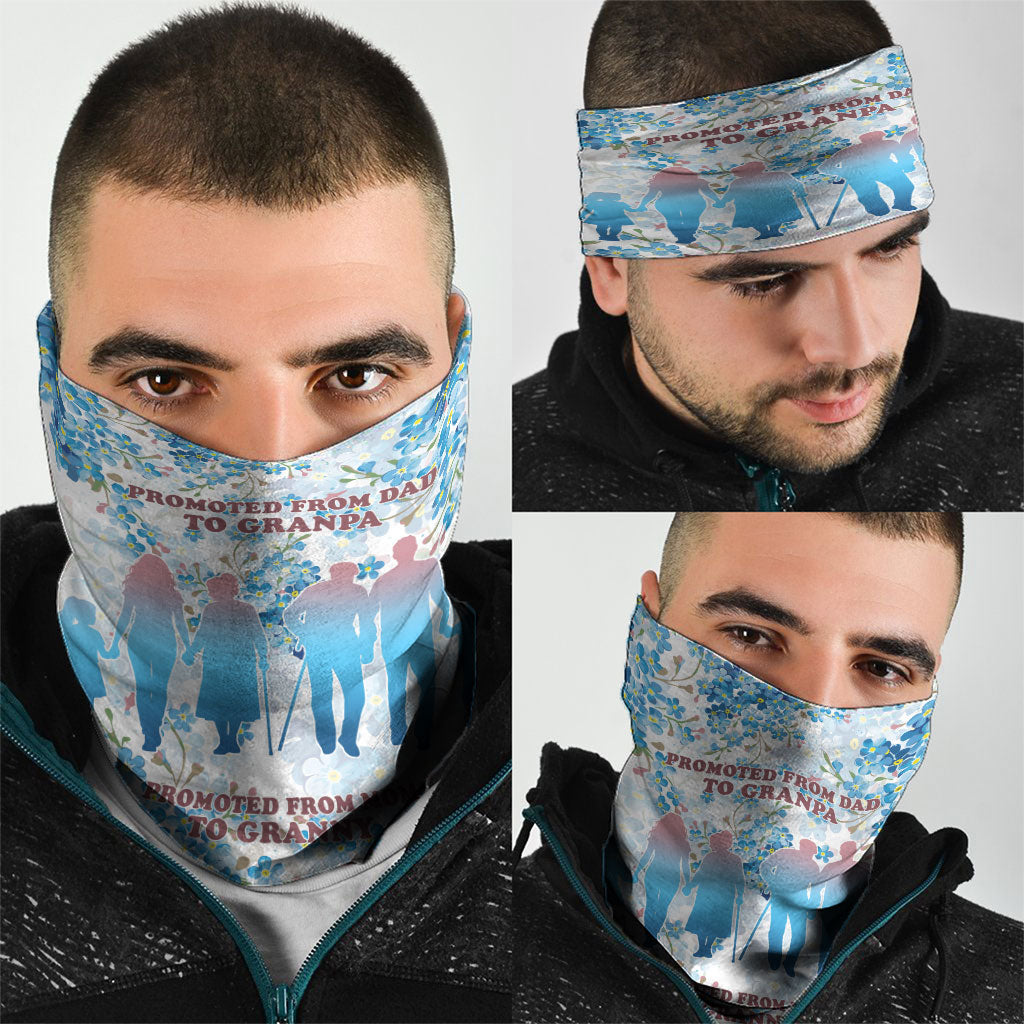Promoted To Grandparents Neck Gaiter Family Generations Blue Floral Silhouette Art