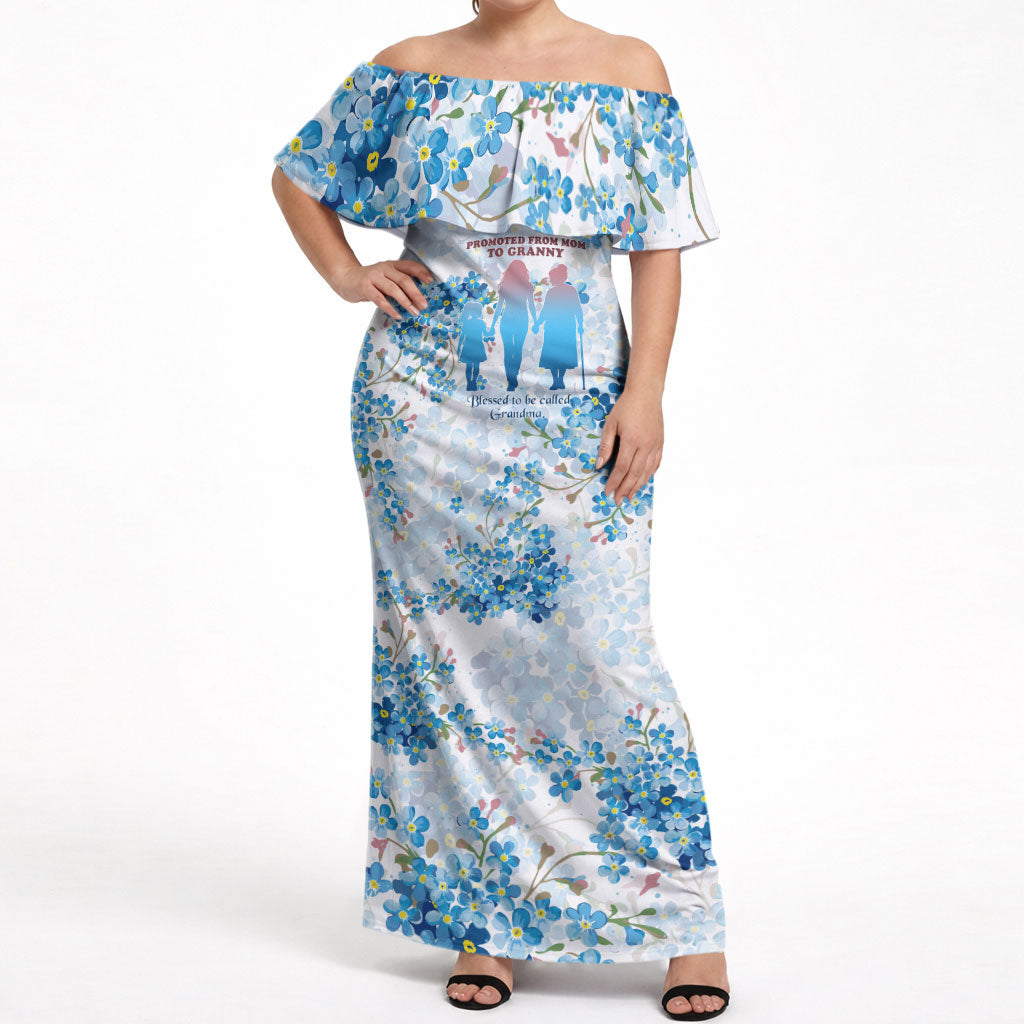 Promoted To Grandparents Off Shoulder Maxi Dress Family Generations Blue Floral Silhouette Art