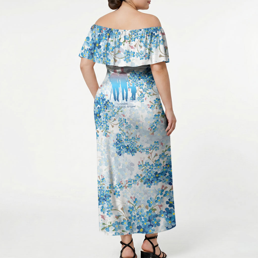 Promoted To Grandparents Off Shoulder Maxi Dress Family Generations Blue Floral Silhouette Art