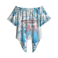 Promoted To Grandparents Off Shoulder Wrap Waist Top Family Generations Blue Floral Silhouette Art