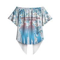 Promoted To Grandparents Off Shoulder Wrap Waist Top Family Generations Blue Floral Silhouette Art