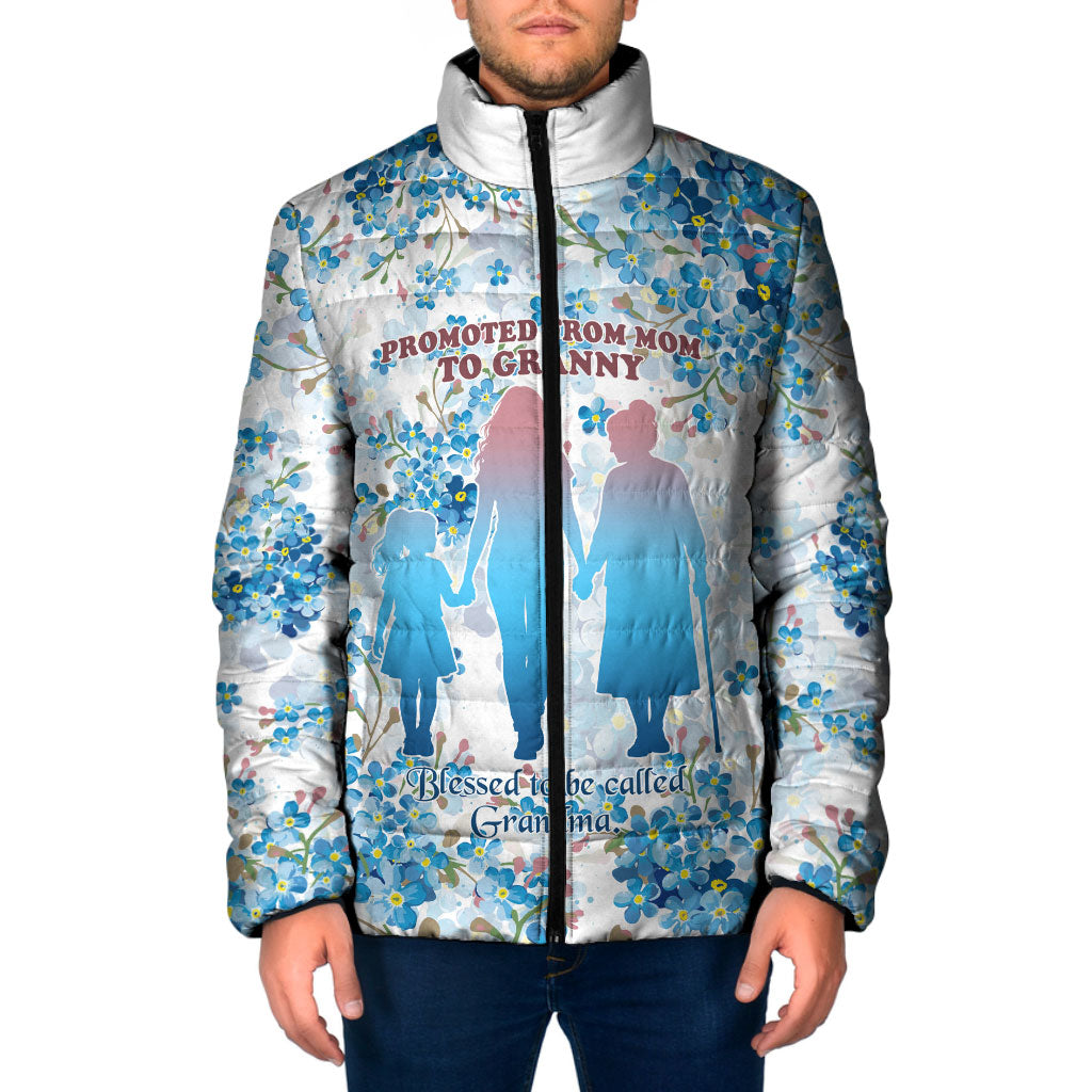 Promoted To Grandparents Padded Jacket Family Generations Blue Floral Silhouette Art