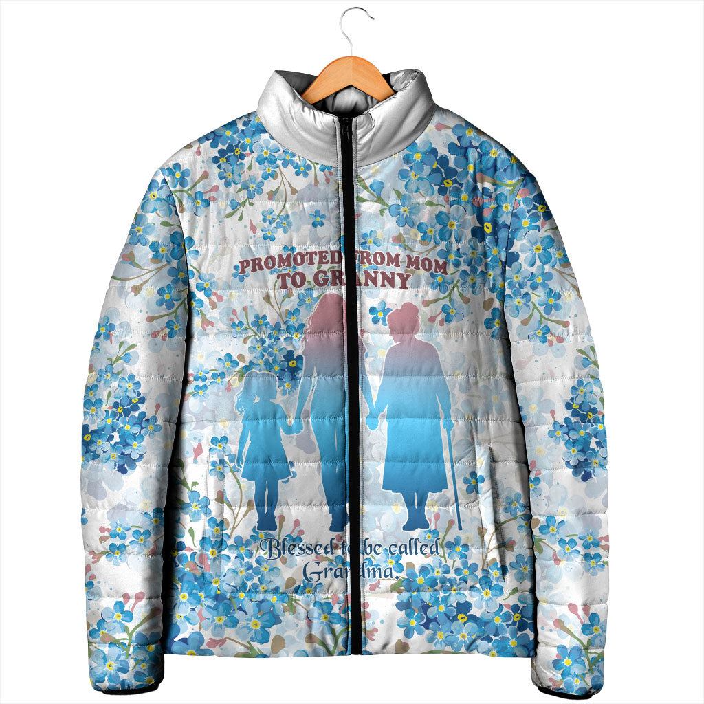 Promoted To Grandparents Padded Jacket Family Generations Blue Floral Silhouette Art