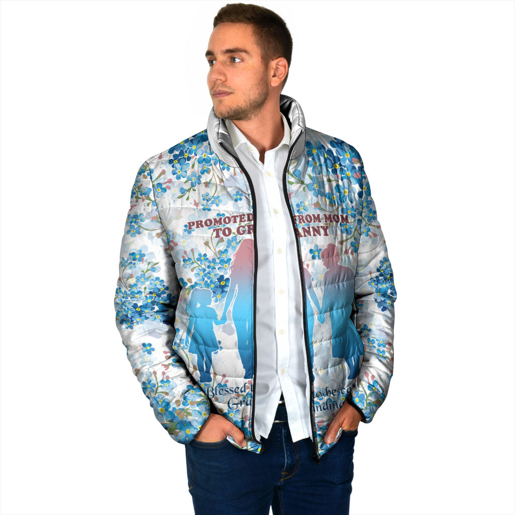 Promoted To Grandparents Padded Jacket Family Generations Blue Floral Silhouette Art