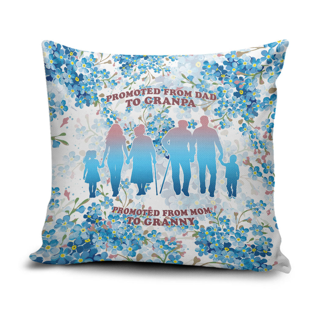 Promoted To Grandparents Pillow Cover Family Generations Blue Floral Silhouette Art