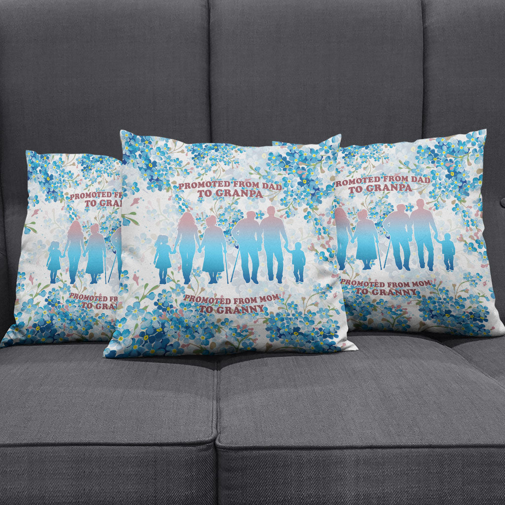 Promoted To Grandparents Pillow Cover Family Generations Blue Floral Silhouette Art