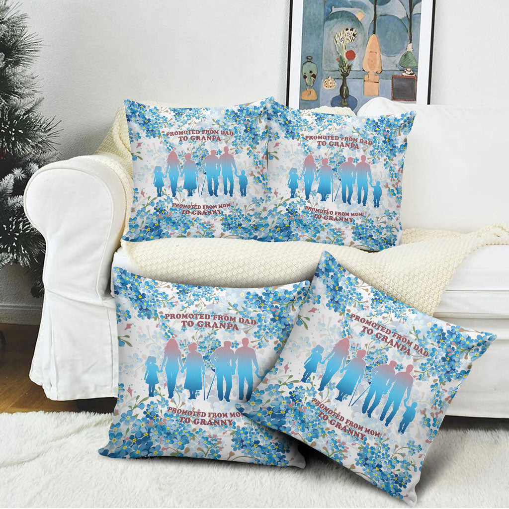Promoted To Grandparents Pillow Cover Family Generations Blue Floral Silhouette Art