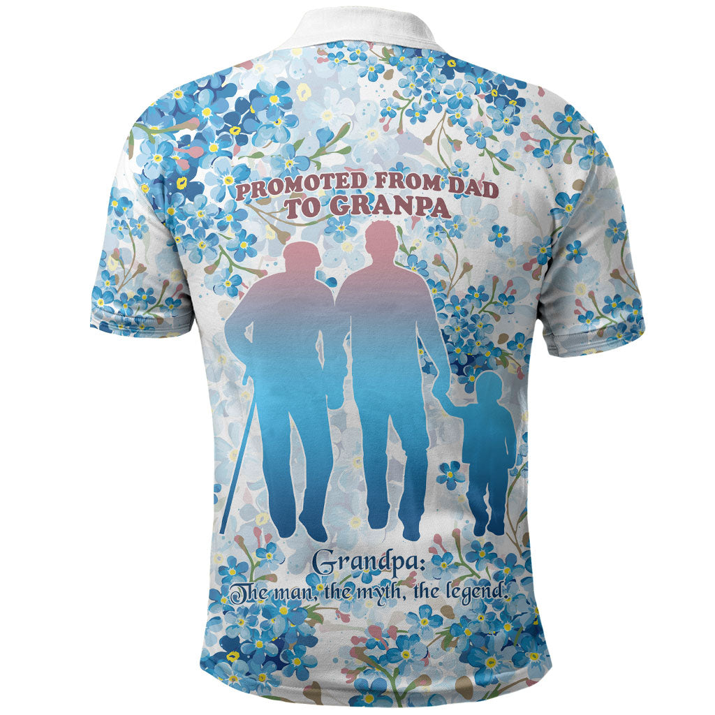 Promoted To Grandparents Polo Shirt Family Generations Blue Floral Silhouette Art