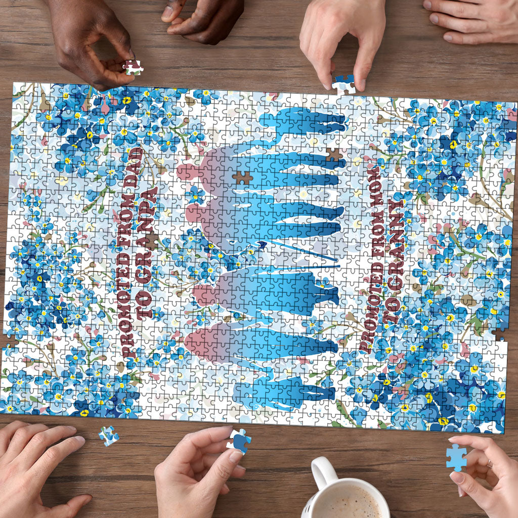 Promoted To Grandparents Puzzle Family Generations Blue Floral Silhouette Art