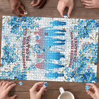 Promoted To Grandparents Puzzle Family Generations Blue Floral Silhouette Art