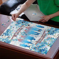 Promoted To Grandparents Puzzle Family Generations Blue Floral Silhouette Art