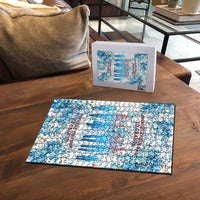 Promoted To Grandparents Puzzle Family Generations Blue Floral Silhouette Art