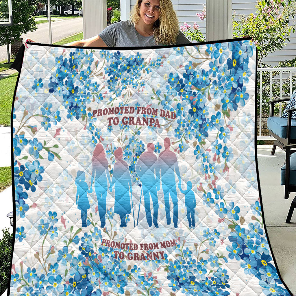 Promoted To Grandparents Quilt Family Generations Blue Floral Silhouette Art