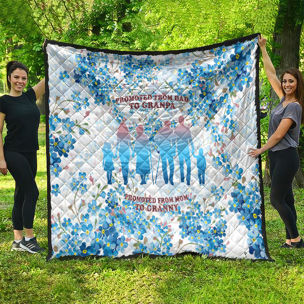 Promoted To Grandparents Quilt Family Generations Blue Floral Silhouette Art