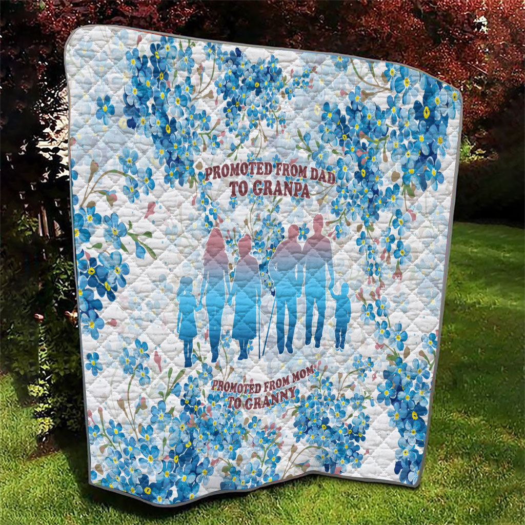 Promoted To Grandparents Quilt Family Generations Blue Floral Silhouette Art