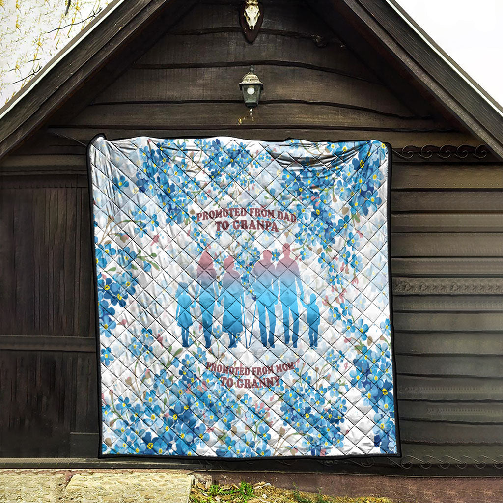 Promoted To Grandparents Quilt Family Generations Blue Floral Silhouette Art