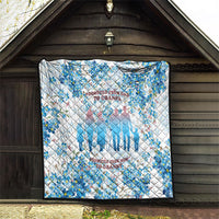 Promoted To Grandparents Quilt Family Generations Blue Floral Silhouette Art