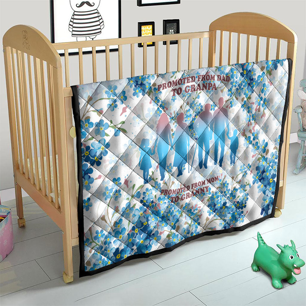 Promoted To Grandparents Quilt Family Generations Blue Floral Silhouette Art