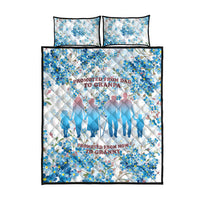 Promoted To Grandparents Quilt Bed Set Family Generations Blue Floral Silhouette Art