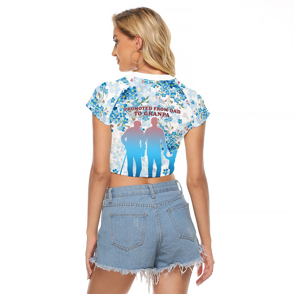 Promoted To Grandparents Raglan Cropped T Shirt Family Generations Blue Floral Silhouette Art