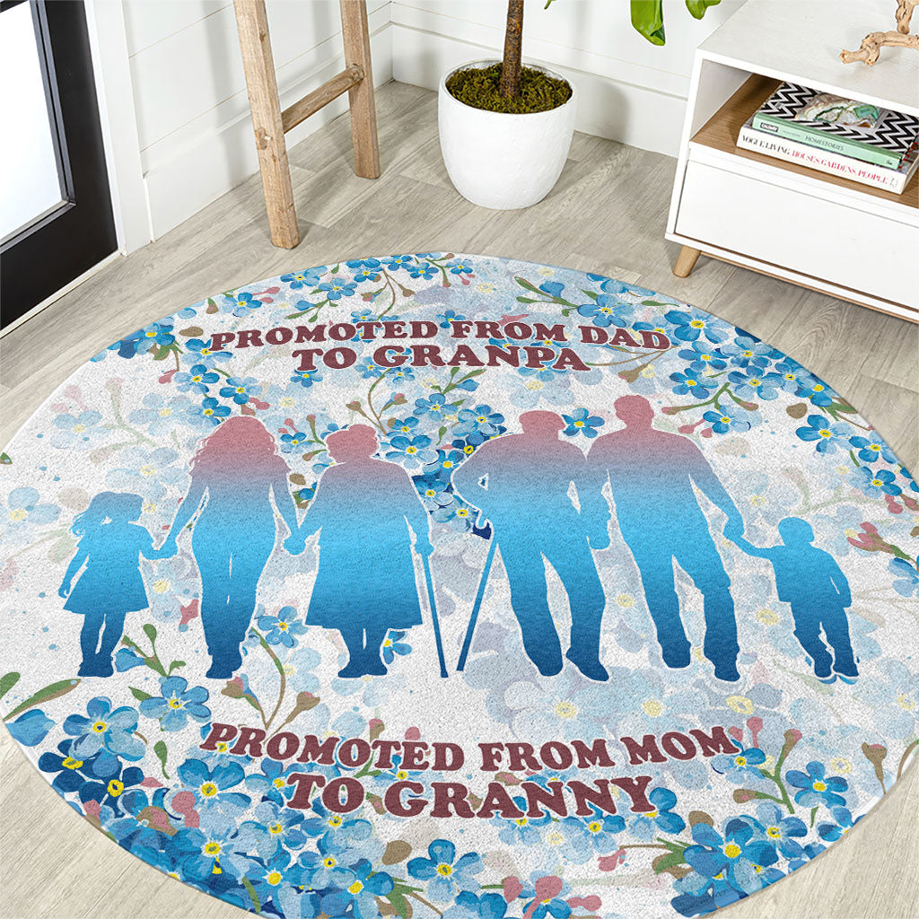 Promoted To Grandparents Round Carpet Family Generations Blue Floral Silhouette Art