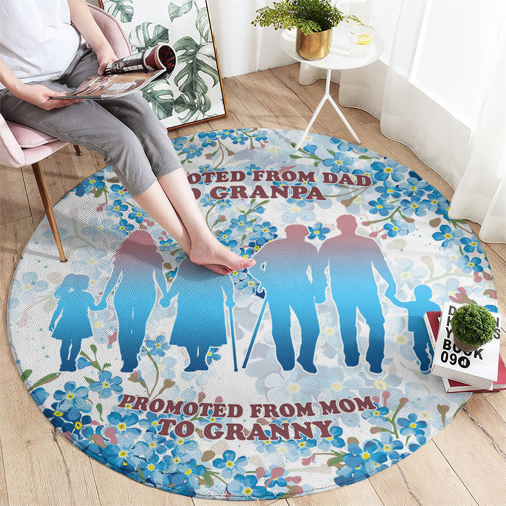 Promoted To Grandparents Round Carpet Family Generations Blue Floral Silhouette Art