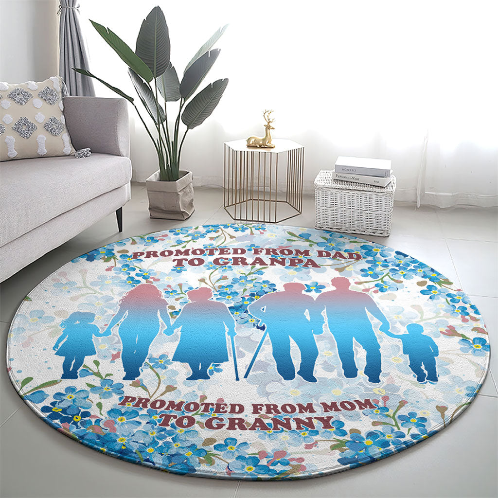 Promoted To Grandparents Round Carpet Family Generations Blue Floral Silhouette Art