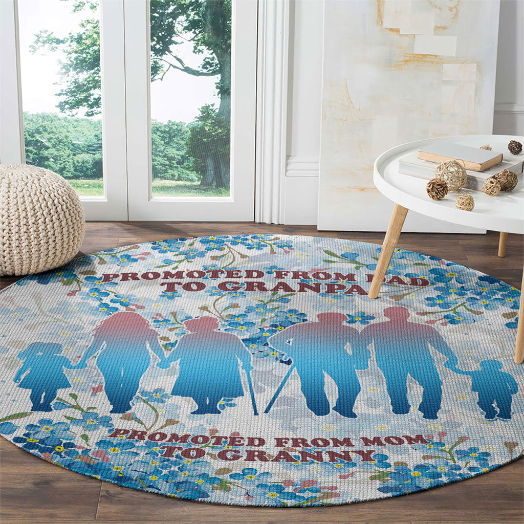 Promoted To Grandparents Round Carpet Family Generations Blue Floral Silhouette Art