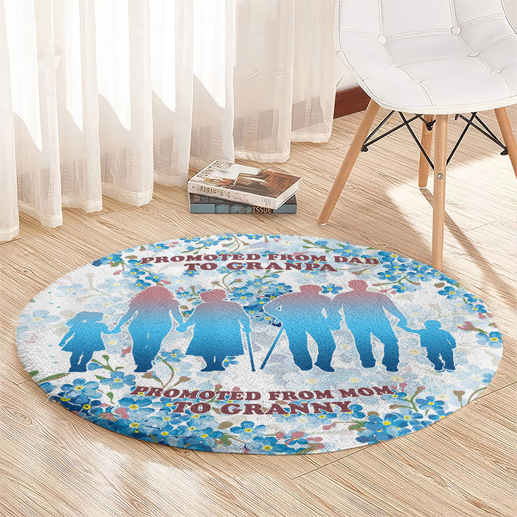 Promoted To Grandparents Round Carpet Family Generations Blue Floral Silhouette Art