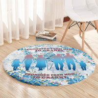 Promoted To Grandparents Round Carpet Family Generations Blue Floral Silhouette Art