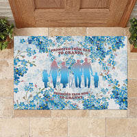 Promoted To Grandparents Rubber Doormat Family Generations Blue Floral Silhouette Art