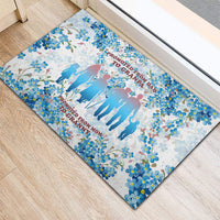 Promoted To Grandparents Rubber Doormat Family Generations Blue Floral Silhouette Art