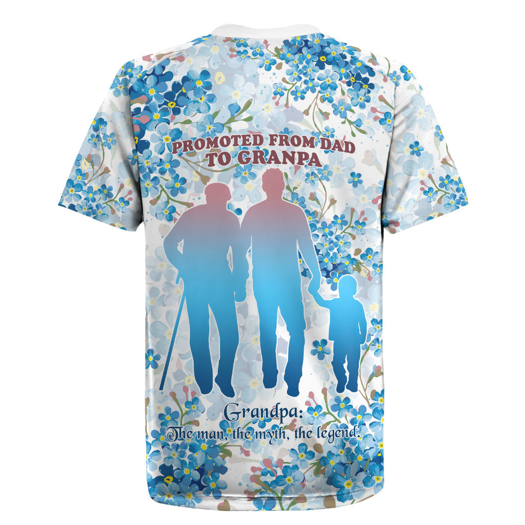 Promoted To Grandparents Rugby Jersey Family Generations Blue Floral Silhouette Art