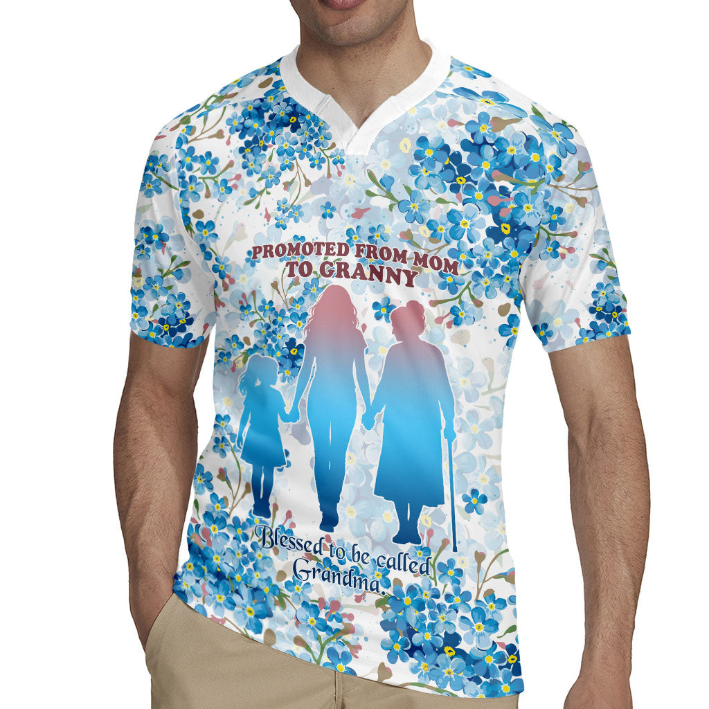 Promoted To Grandparents Rugby Jersey Family Generations Blue Floral Silhouette Art