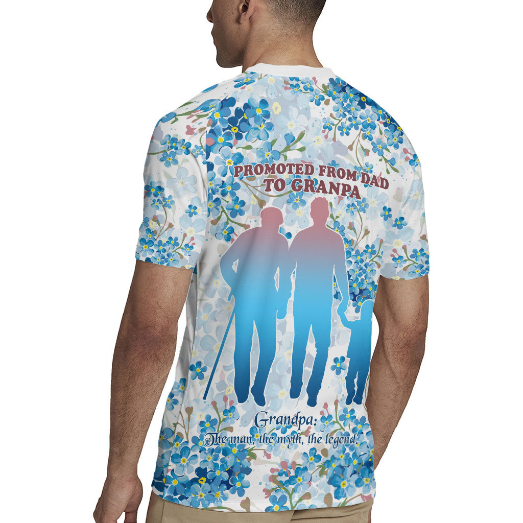 Promoted To Grandparents Rugby Jersey Family Generations Blue Floral Silhouette Art