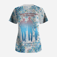 Promoted To Grandparents Scrub Top Family Generations Blue Floral Silhouette Art